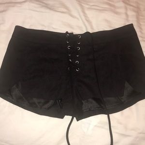Lace up suede shorts
